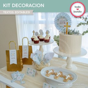 Follaje y Cruz: kit imprimible decoración de fiesta