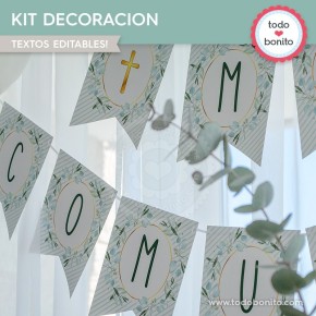 Follaje y Cruz: kit imprimible decoración de fiesta