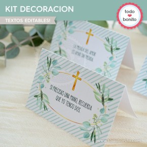 Follaje y Cruz: kit imprimible decoración de fiesta