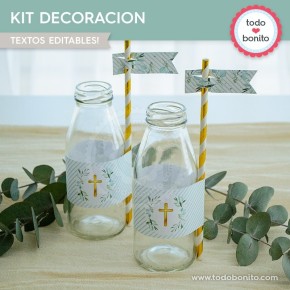 Follaje y Cruz: kit imprimible decoración de fiesta