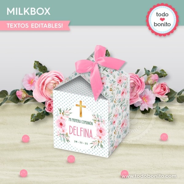 Follaje, flores y cruz: milkbox