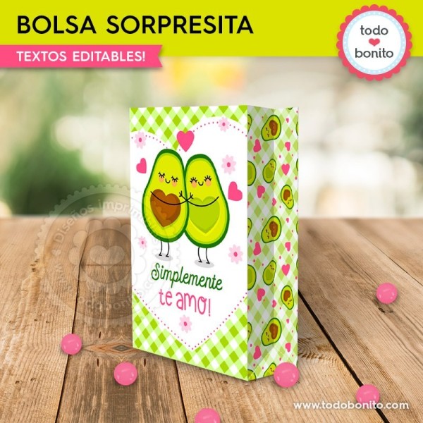 Paltas enamoradas: bolsa sorpresita para imprimir