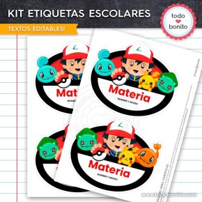 Pokémon: Kit imprimible etiquetas escolares