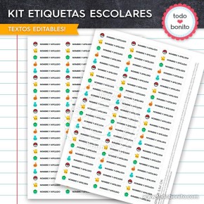 Pokémon: Kit imprimible etiquetas escolares