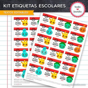 Pokémon: Kit imprimible etiquetas escolares