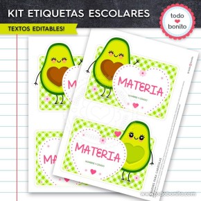 Paltas: Kit imprimible etiquetas escolares