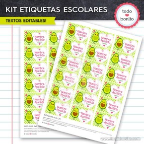 Paltas: Kit imprimible etiquetas escolares