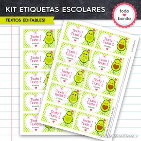 Paltas: Kit imprimible etiquetas escolares