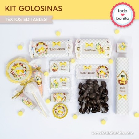 Pascuas pollito: kit etiquetas de golosinas