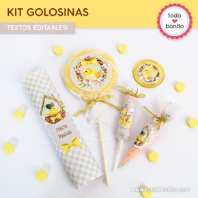 Pascuas pollito: kit etiquetas de golosinas