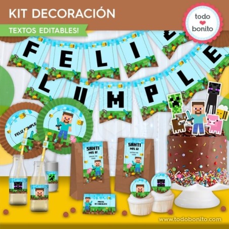 Minecraft:  kit imprimible decoración de fiesta