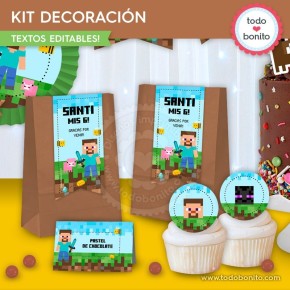 Minecraft:  kit imprimible decoración de fiesta