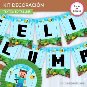 Minecraft:  kit imprimible decoración de fiesta