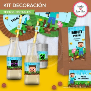 Minecraft:  kit imprimible decoración de fiesta