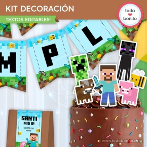 Minecraft:  kit imprimible decoración de fiesta