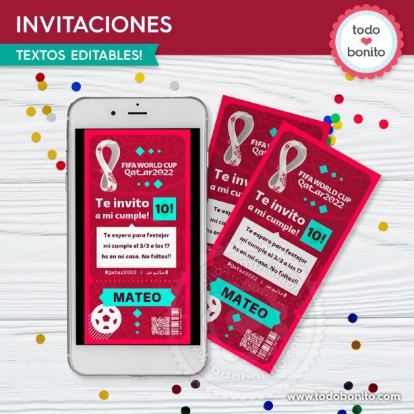 Mundial Qatar 2022: invitación imprimible y digital