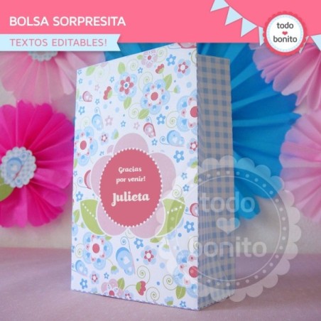 Flores y mariposas:  bolsa sorpresita para imprimir