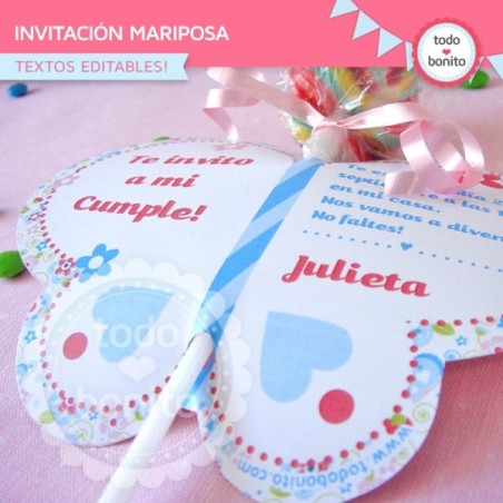 Flores y mariposas:  invitación para imprimir mariposa