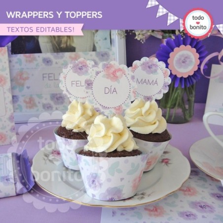 Día de la madre: wrappers y toppers para cupcakes