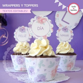 Día de la madre: wrappers y toppers para cupcakes