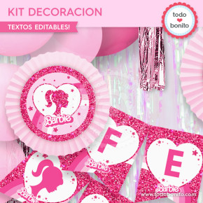 Kit de decoración para Cumpleaños Barbie Glitter personalizado en Español :  : Productos Handmade