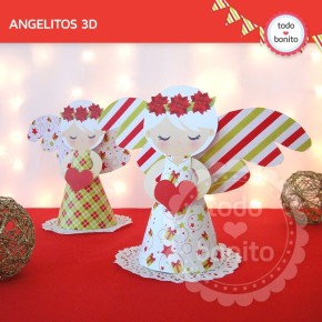 Navidad verde y rojo: angelitos 3D