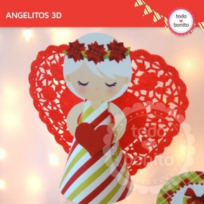 Navidad verde y rojo: angelitos 3D