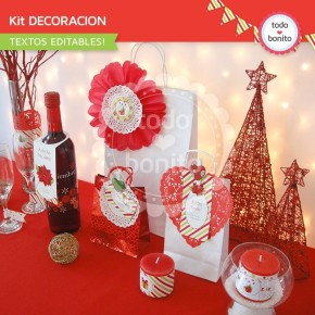 Navidad verde y rojo: kit decoración imprimible