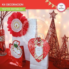 Navidad verde y rojo: kit decoración imprimible