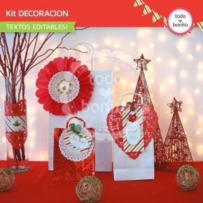 Navidad verde y rojo: kit decoración imprimible