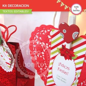 Navidad verde y rojo: kit decoración imprimible