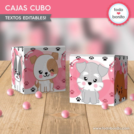 Perritos rosa: cajas cubo