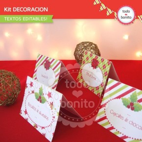 Navidad verde y rojo: kit decoración imprimible