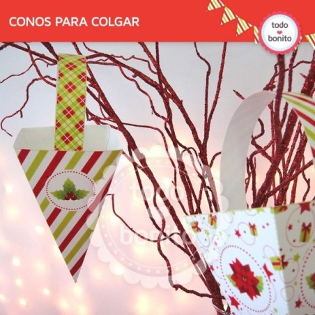 Navidad verde y rojo: caja cono