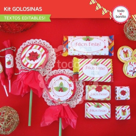 Navidad verde y rojo: kit etiquetas de golosinas