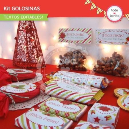 Navidad verde y rojo: kit etiquetas de golosinas