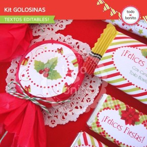 Navidad verde y rojo: kit etiquetas de golosinas