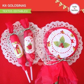 Navidad verde y rojo: kit etiquetas de golosinas