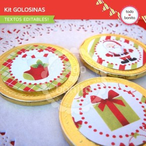 Navidad verde y rojo: kit etiquetas de golosinas