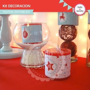 Navidad aqua y rojo: kit decoración imprimible