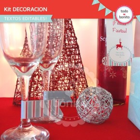 Navidad aqua y rojo: kit decoración imprimible