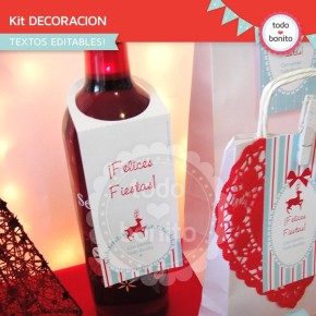 Navidad aqua y rojo: kit decoración imprimible