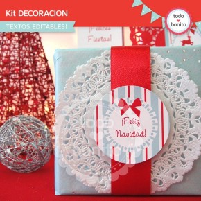 Navidad aqua y rojo: kit decoración imprimible