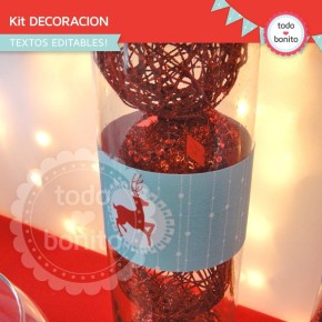 Navidad aqua y rojo: kit decoración imprimible