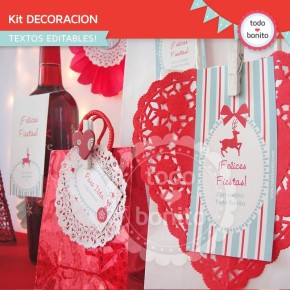 Navidad aqua y rojo: kit decoración imprimible