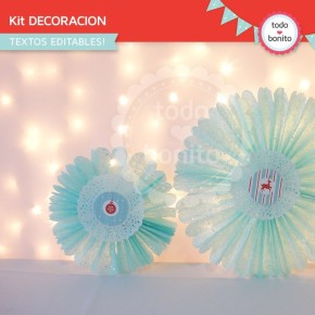 Navidad aqua y rojo: kit decoración imprimible