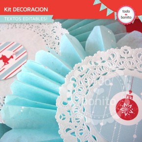 Navidad aqua y rojo: kit decoración imprimible