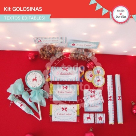 Navidad aqua y rojo: kit etiquetas de golosinas