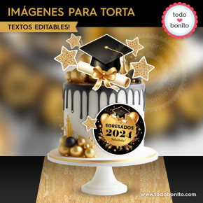 Graduación negro y dorado: imágenes para decorar la torta