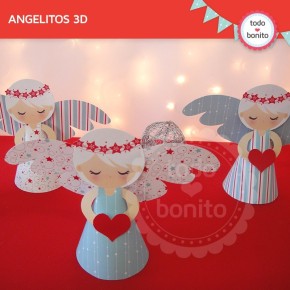 Navidad aqua y rojo: angelitos 3D